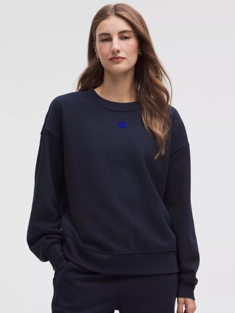 Lululemon Perfectly Oversized Fleece Crew Logo Sweatshirt Size Medium NWT Navy